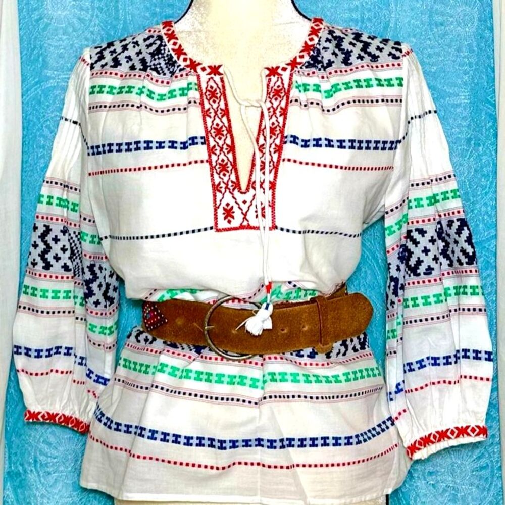 Joie Jenollina Embroidered 100% Cotton Peasant Top Sz XS/S